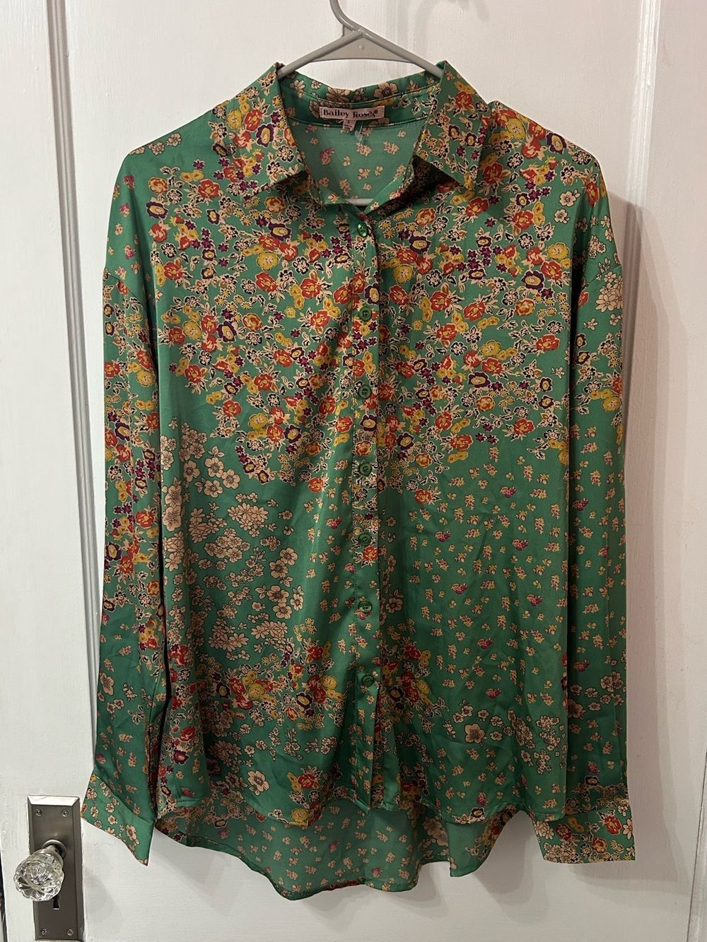 Green Floral Long-Sleeve Button-Up Shirt